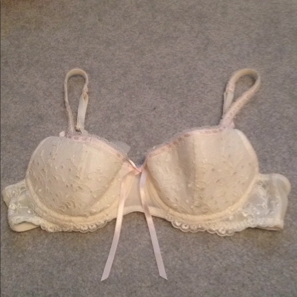 Light Creme Floral print Satin Bra